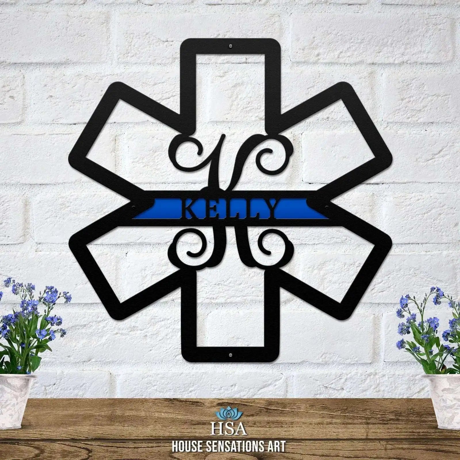 Star of Life address plaque – metal EMS sign with custom name and house number