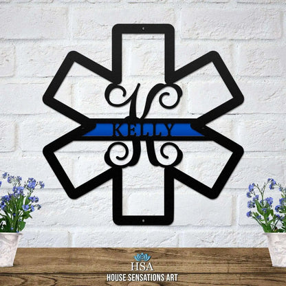 Star of Life address plaque – metal EMS sign with custom name and house number