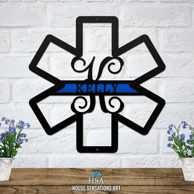 Star of Life address plaque – metal EMS sign with custom name and house number