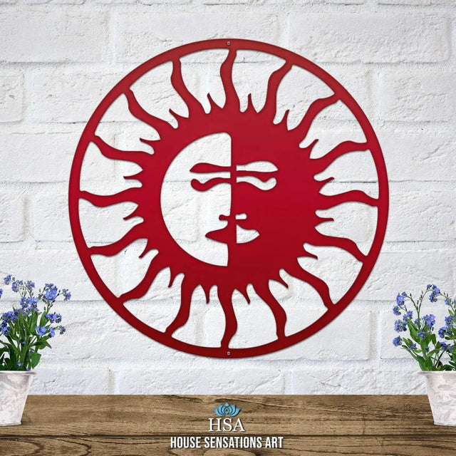 Sun and moon outdoor metal wall art – custom address sign with street numbers for unique front door decor and housewarming gift

