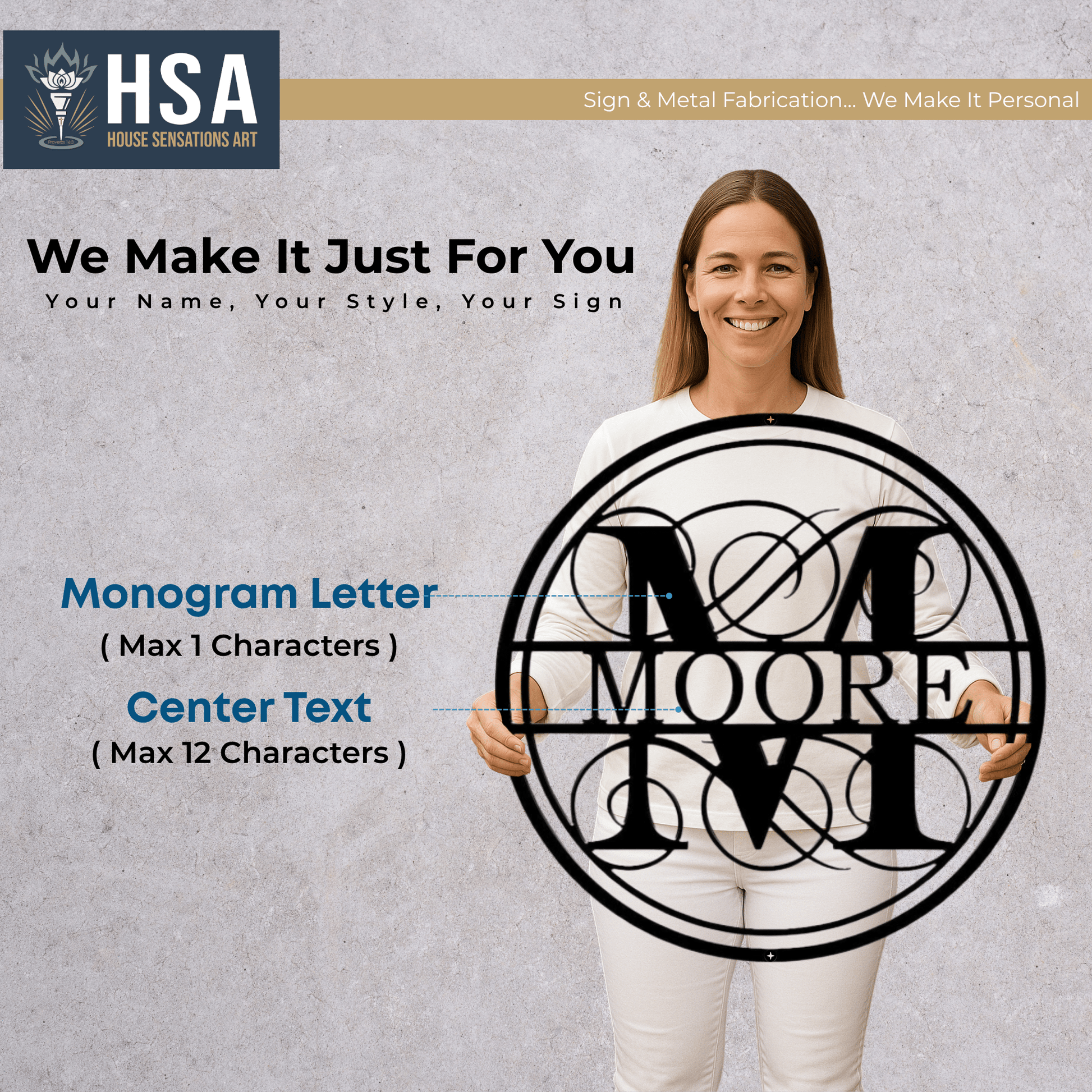 Swirly Monogram Metal Wall Decor Sign, Personalized Porch Sign, Custom Family Name Sign, Metal Monogram Decor - TTS - HouseSensationsArt