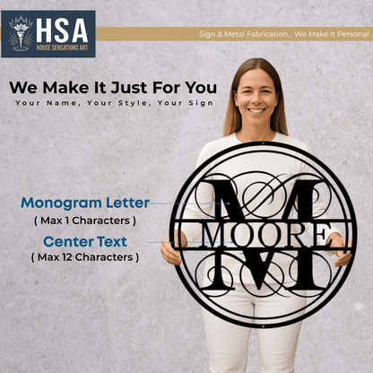 Swirly Monogram Metal Wall Decor Sign, Personalized Porch Sign, Custom Family Name Sign, Metal Monogram Decor - TTS - HouseSensationsArt