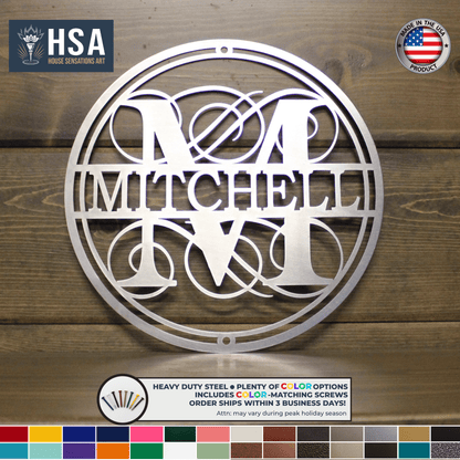 Swirly Monogram Metal Wall Decor Sign, Personalized Porch Sign, Custom Family Name Sign, Metal Monogram Decor - TTS - HouseSensationsArt