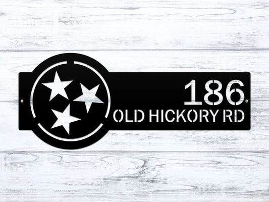 Tennessee Tri Star Address Sign – Custom Metal House Plaque - HouseSensationsArt