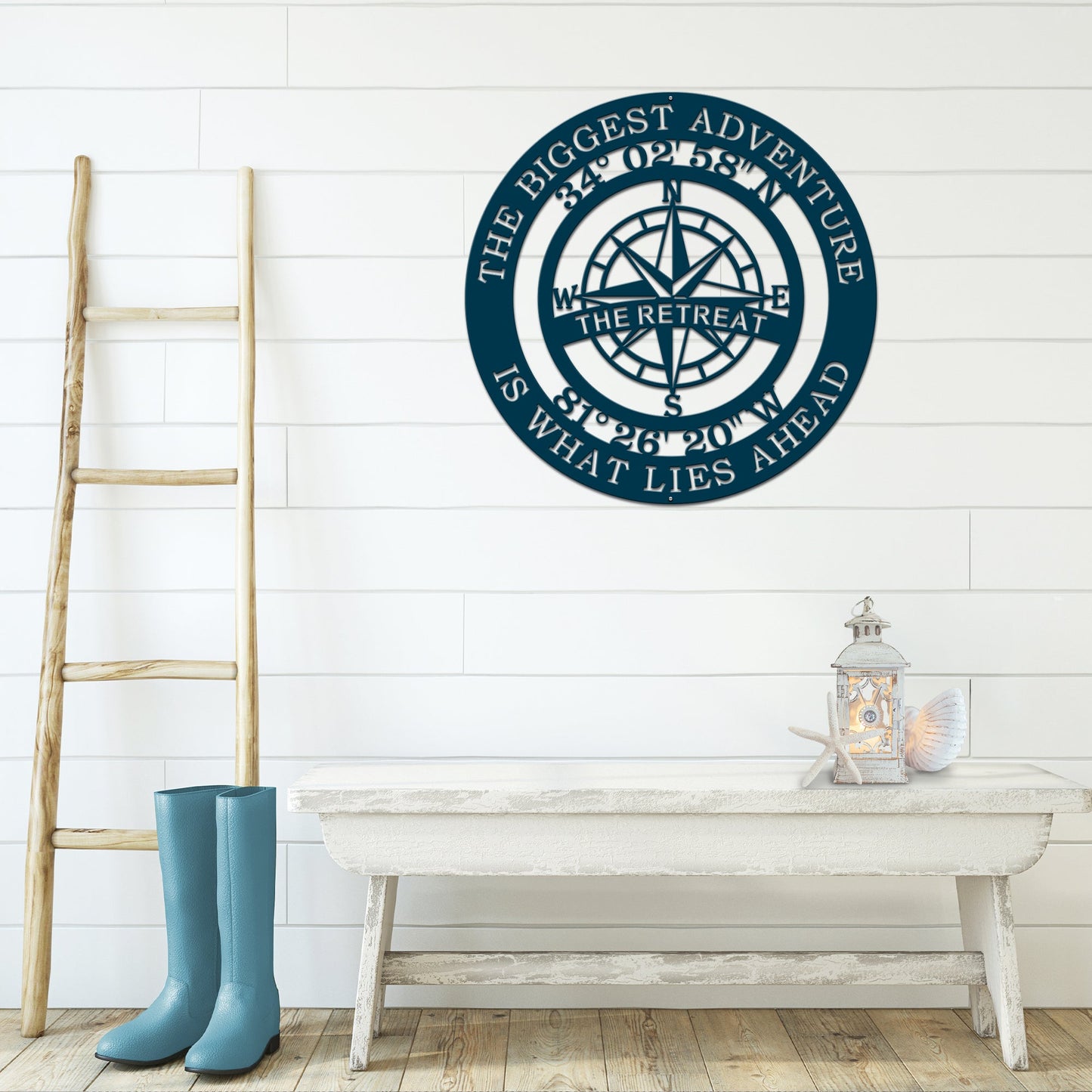The Biggest Adventure Compass With Personalized GPS Coordinates - Personalized Nautical Wall Art, Family Name & Date - Indoor Outdoor Metal Decor, Housewarming or Wedding Gift for Couples - HouseSensationsArt