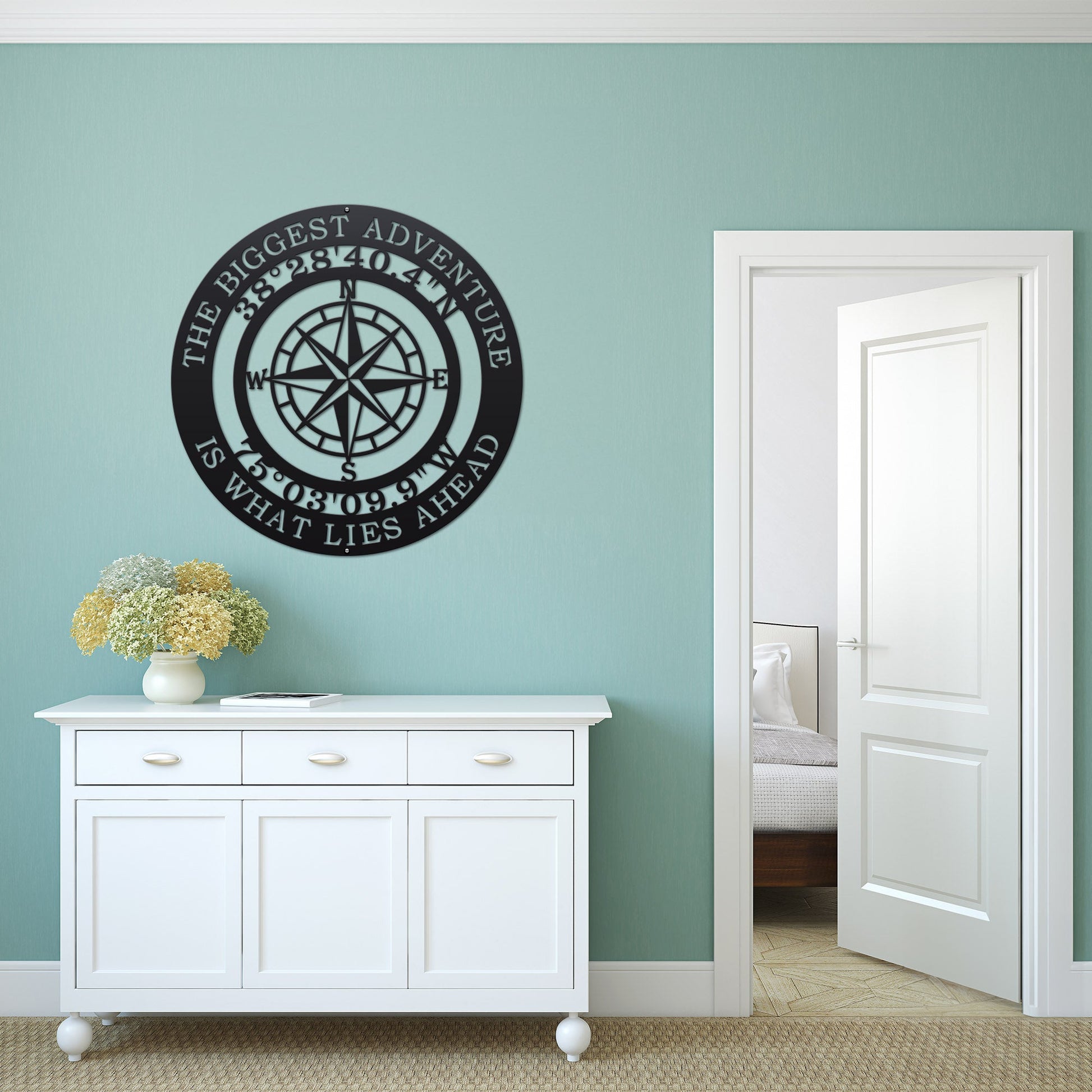The Biggest Adventure Compass With Personalized GPS Coordinates - Personalized Nautical Wall Art, Family Name & Date - Indoor Outdoor Metal Decor, Housewarming or Wedding Gift for Couples - HouseSensationsArt