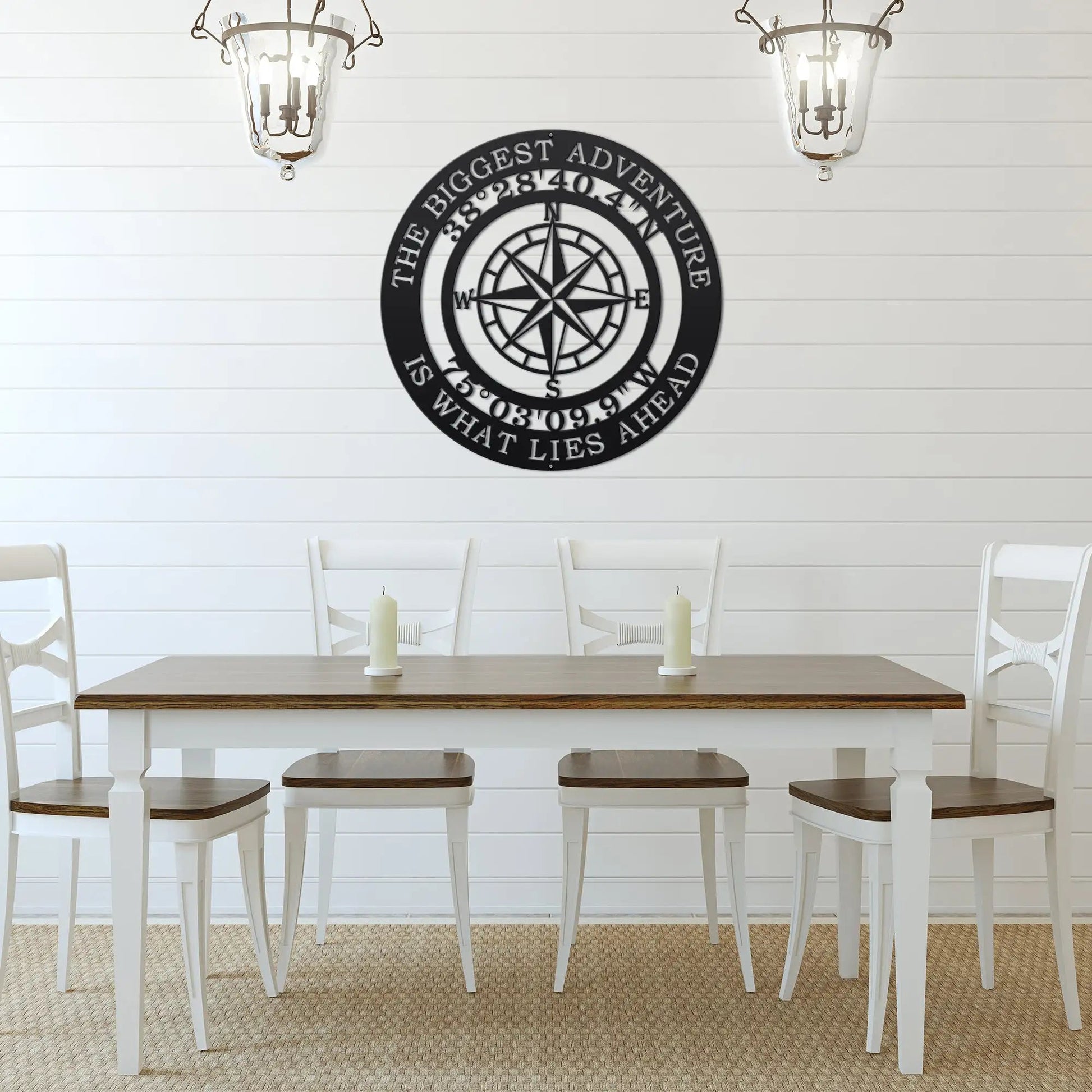 The Biggest Adventure Compass With Personalized GPS Coordinates - Personalized Nautical Wall Art, Family Name & Date - Indoor Outdoor Metal Decor, Housewarming or Wedding Gift for Couples - HouseSensationsArt