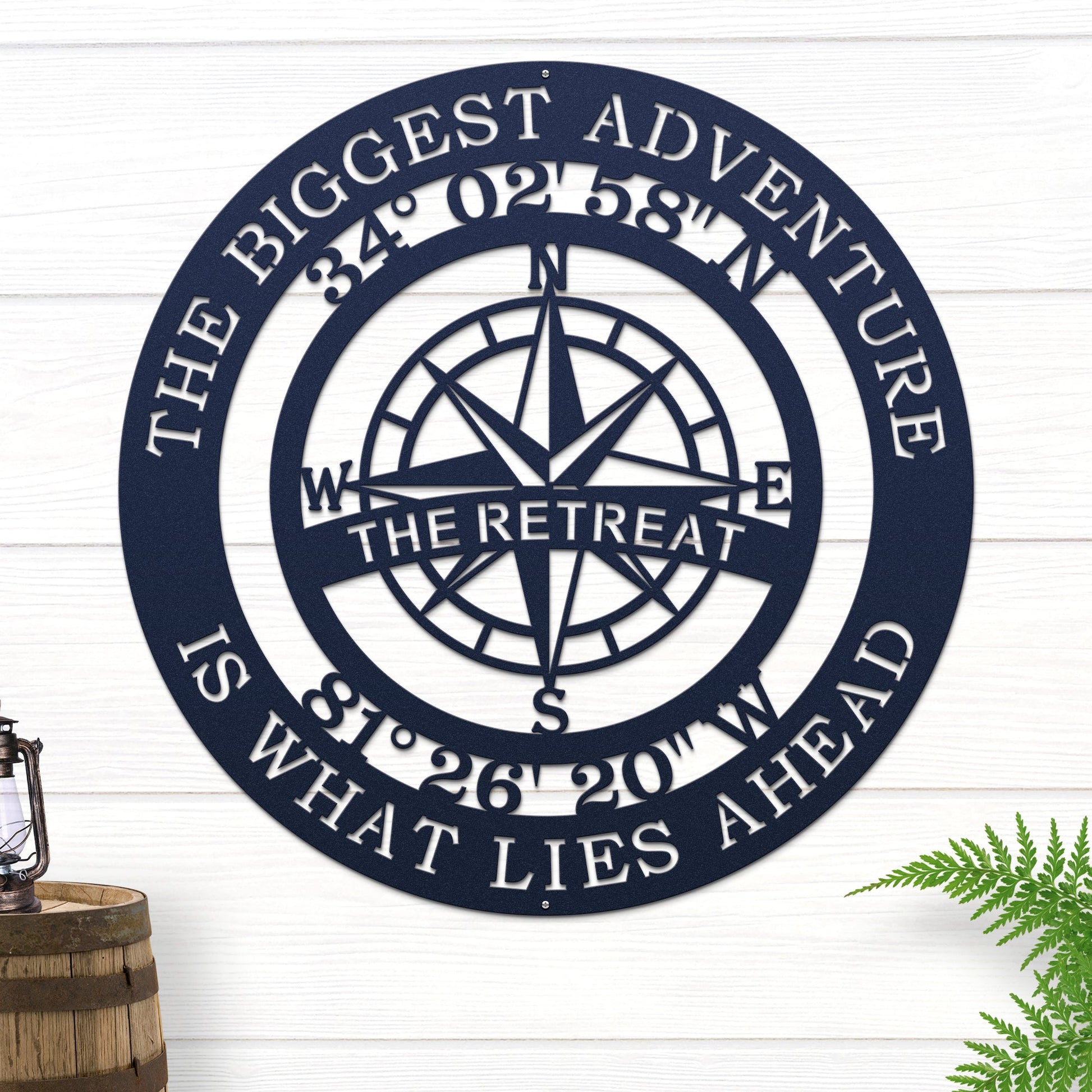 The Biggest Adventure Compass With Personalized GPS Coordinates - Personalized Nautical Wall Art, Family Name & Date - Indoor Outdoor Metal Decor, Housewarming or Wedding Gift for Couples - HouseSensationsArt