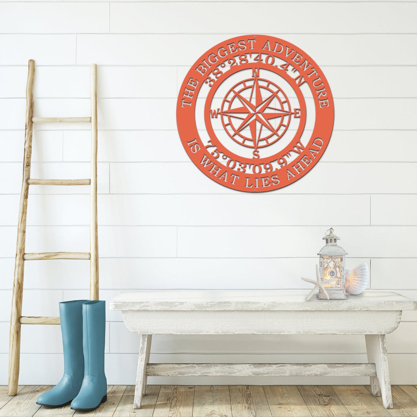 The Biggest Adventure Compass With Personalized GPS Coordinates - Personalized Nautical Wall Art, Family Name & Date - Indoor Outdoor Metal Decor, Housewarming or Wedding Gift for Couples - HouseSensationsArt