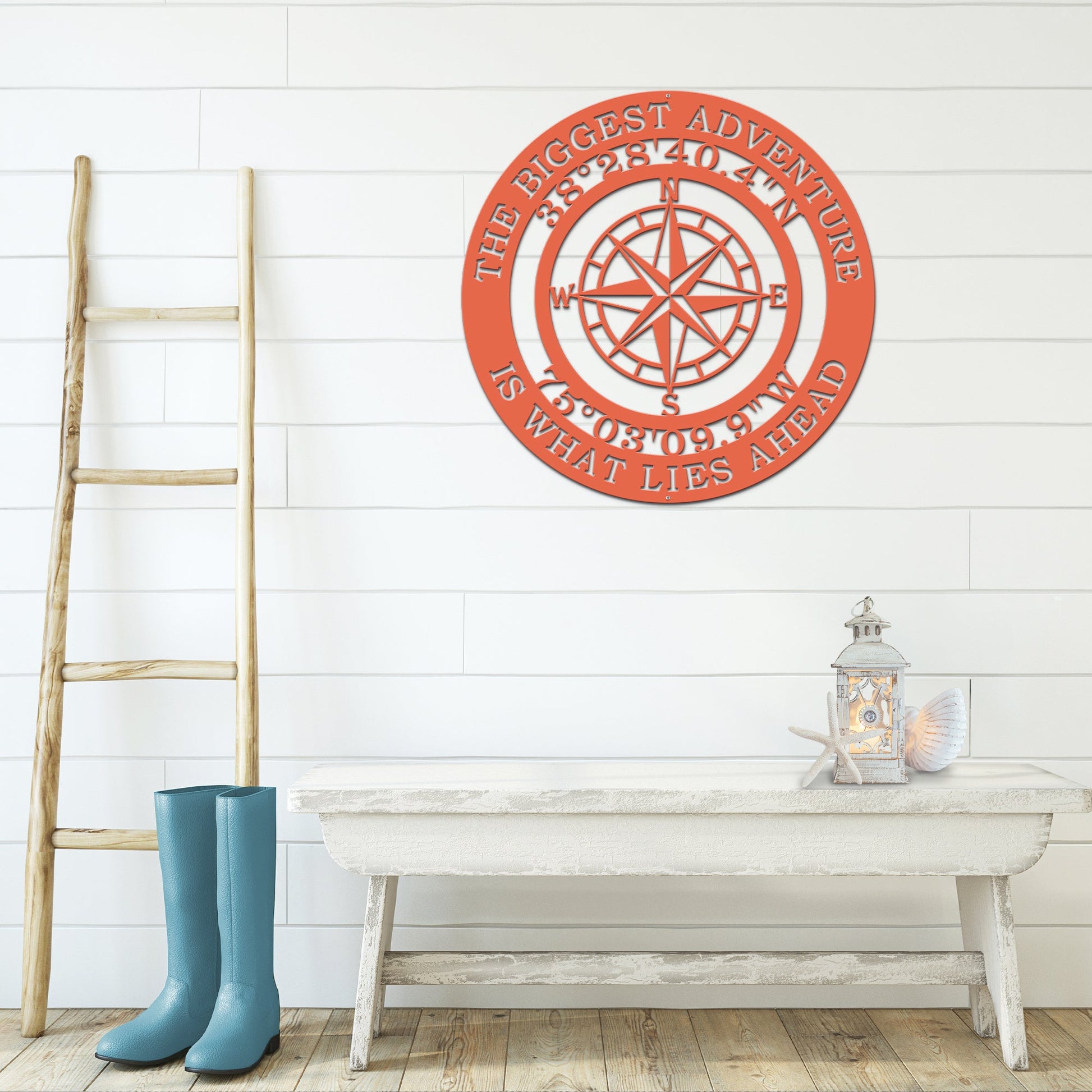 The Biggest Adventure Compass With Personalized GPS Coordinates - Personalized Nautical Wall Art, Family Name & Date - Indoor Outdoor Metal Decor, Housewarming or Wedding Gift for Couples - HouseSensationsArt
