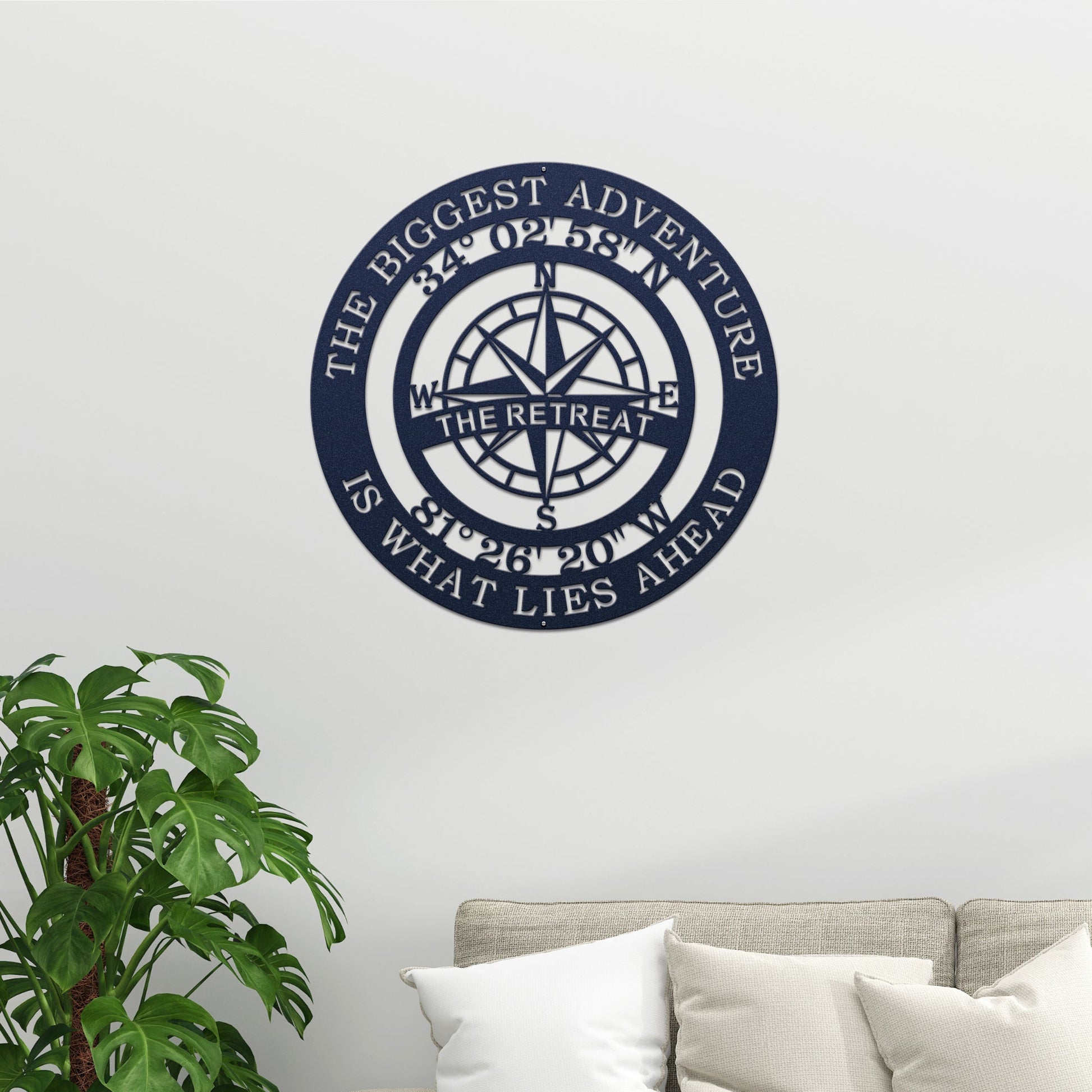 The Biggest Adventure Compass With Personalized GPS Coordinates - Personalized Nautical Wall Art, Family Name & Date - Indoor Outdoor Metal Decor, Housewarming or Wedding Gift for Couples - HouseSensationsArt