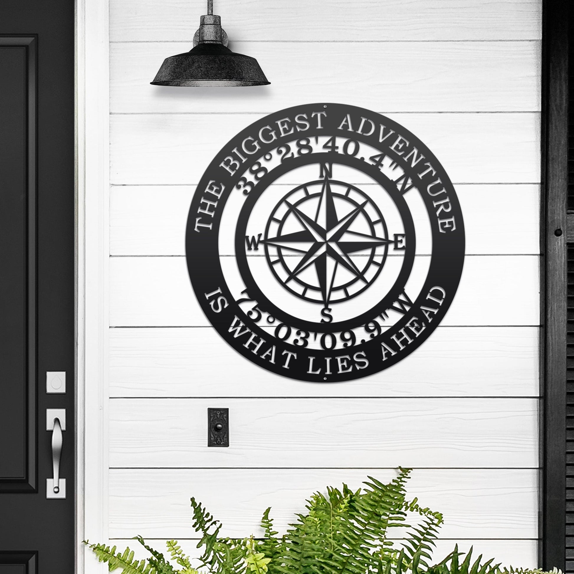 The Biggest Adventure Compass With Personalized GPS Coordinates - Personalized Nautical Wall Art, Family Name & Date - Indoor Outdoor Metal Decor, Housewarming or Wedding Gift for Couples - HouseSensationsArt