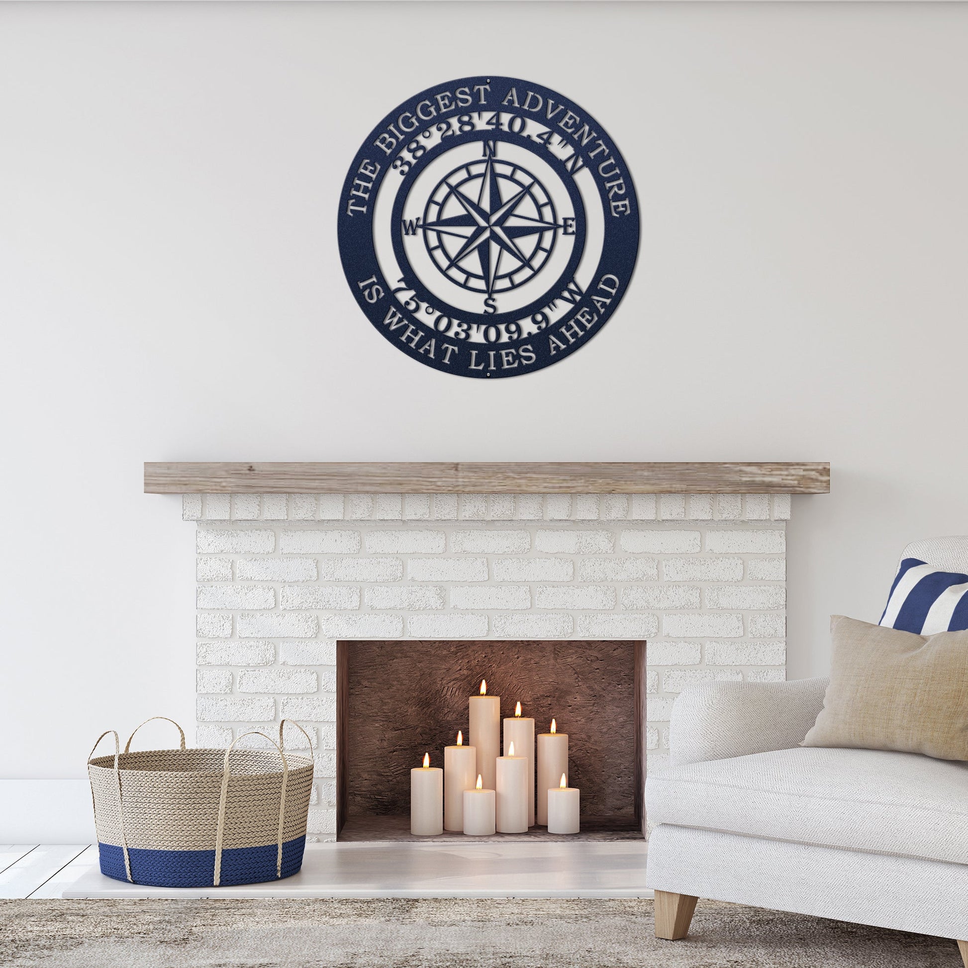 The Biggest Adventure Compass With Personalized GPS Coordinates - Personalized Nautical Wall Art, Family Name & Date - Indoor Outdoor Metal Decor, Housewarming or Wedding Gift for Couples - HouseSensationsArt