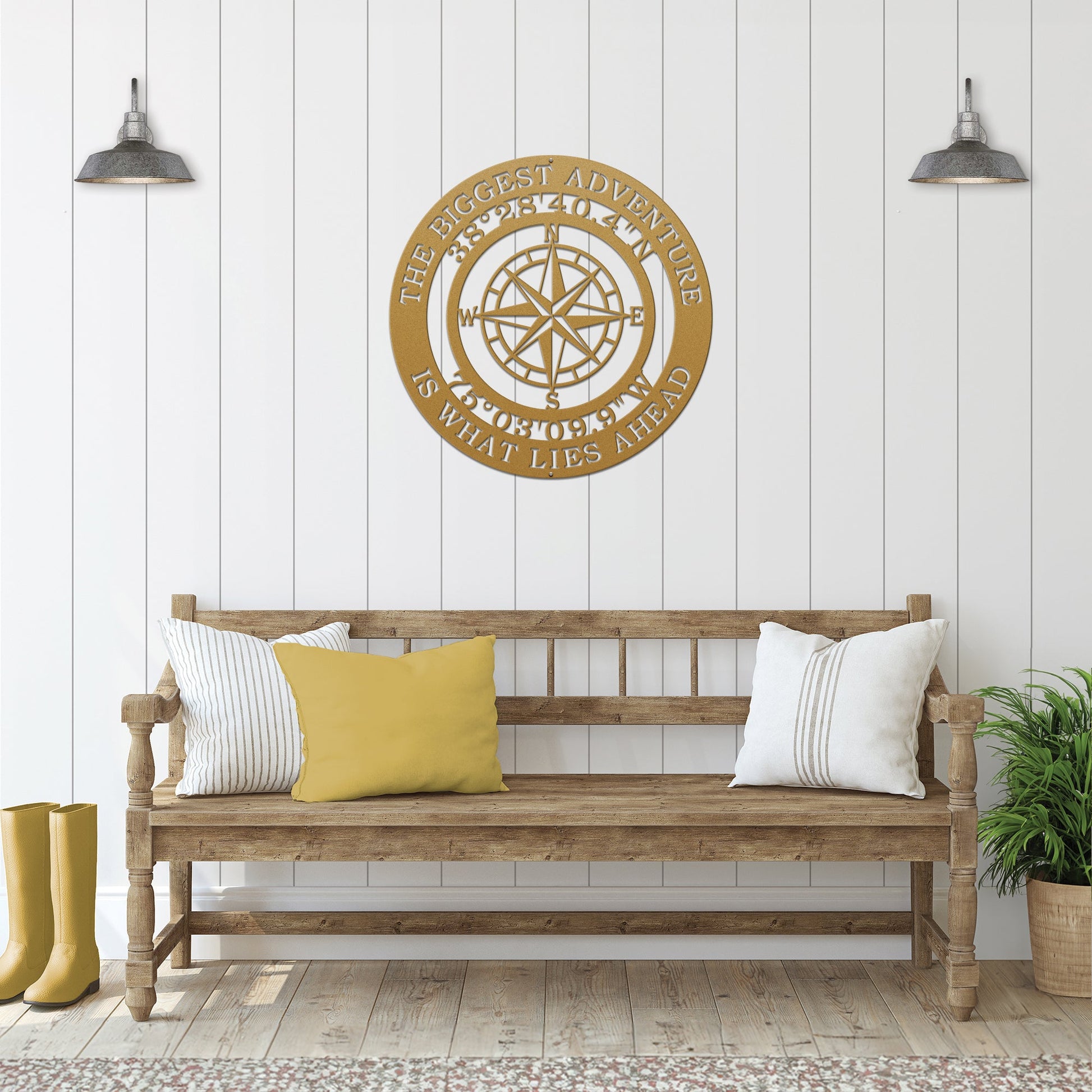 The Biggest Adventure Compass With Personalized GPS Coordinates - Personalized Nautical Wall Art, Family Name & Date - Indoor Outdoor Metal Decor, Housewarming or Wedding Gift for Couples - HouseSensationsArt