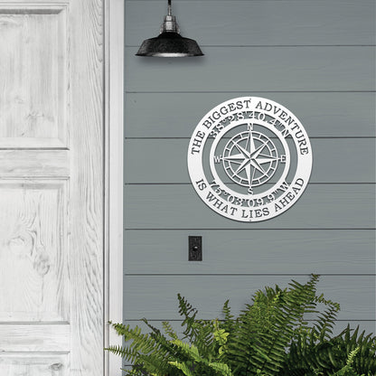 The Biggest Adventure Compass With Personalized GPS Coordinates - Personalized Nautical Wall Art, Family Name & Date - Indoor Outdoor Metal Decor, Housewarming or Wedding Gift for Couples - HouseSensationsArt