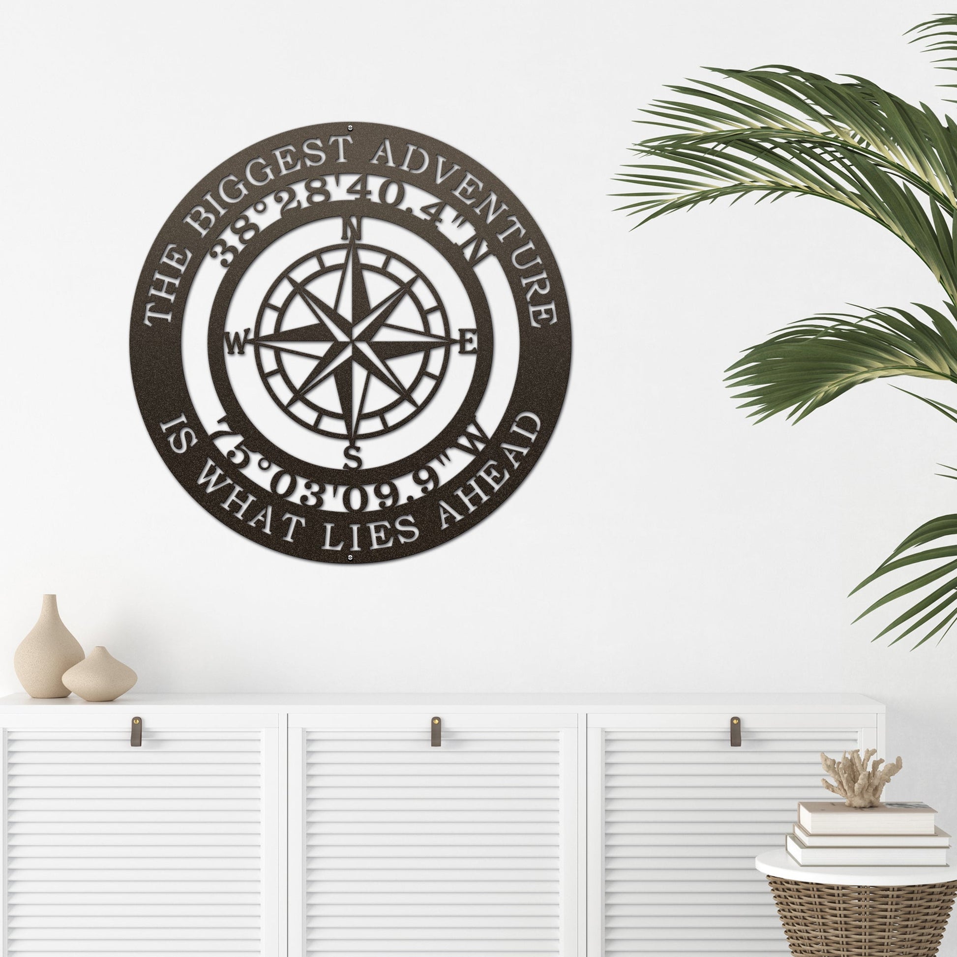 The Biggest Adventure Compass With Personalized GPS Coordinates - Personalized Nautical Wall Art, Family Name & Date - Indoor Outdoor Metal Decor, Housewarming or Wedding Gift for Couples - HouseSensationsArt