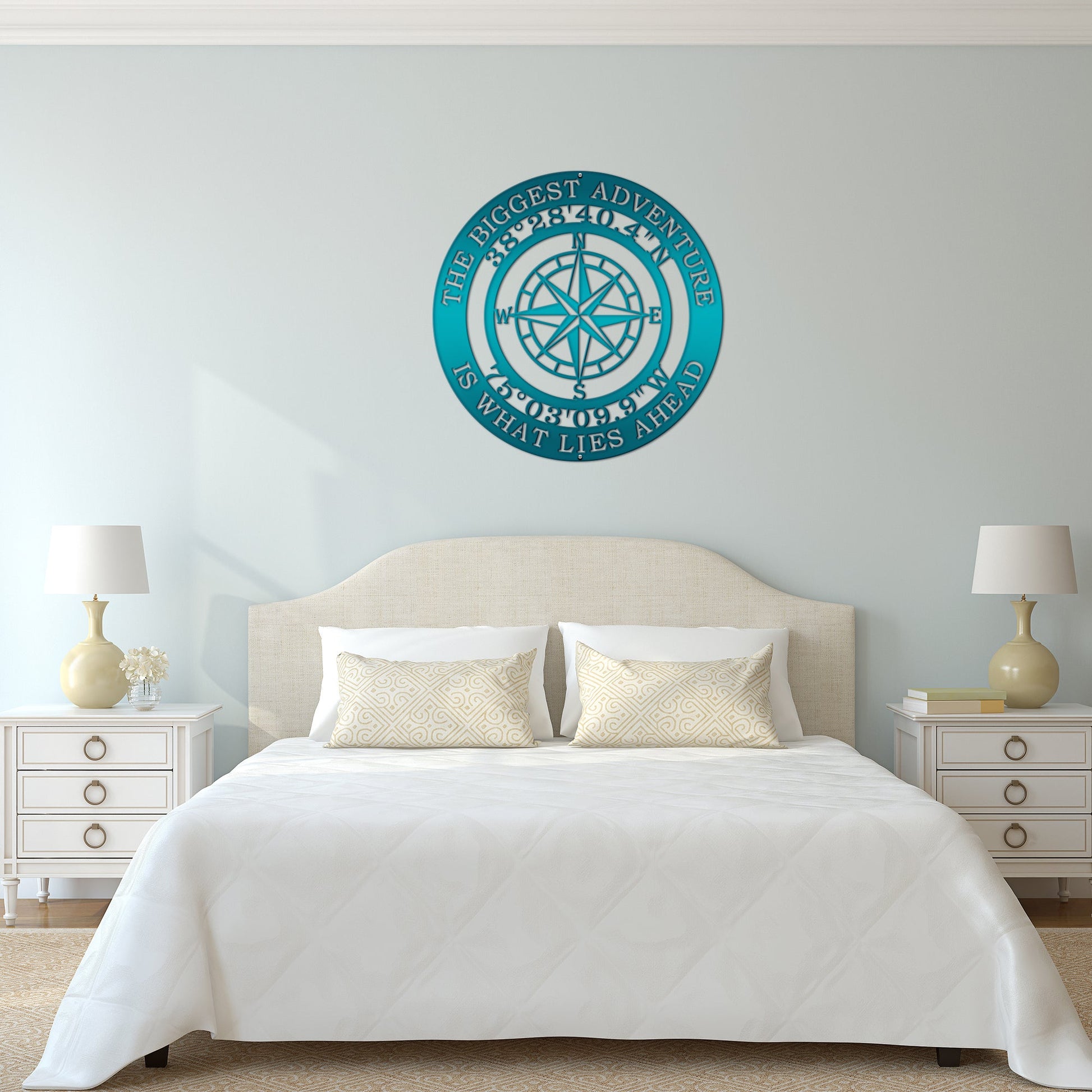 The Biggest Adventure Compass With Personalized GPS Coordinates - Personalized Nautical Wall Art, Family Name & Date - Indoor Outdoor Metal Decor, Housewarming or Wedding Gift for Couples - HouseSensationsArt