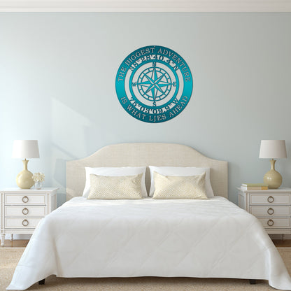 The Biggest Adventure Compass With Personalized GPS Coordinates - Personalized Nautical Wall Art, Family Name & Date - Indoor Outdoor Metal Decor, Housewarming or Wedding Gift for Couples - HouseSensationsArt