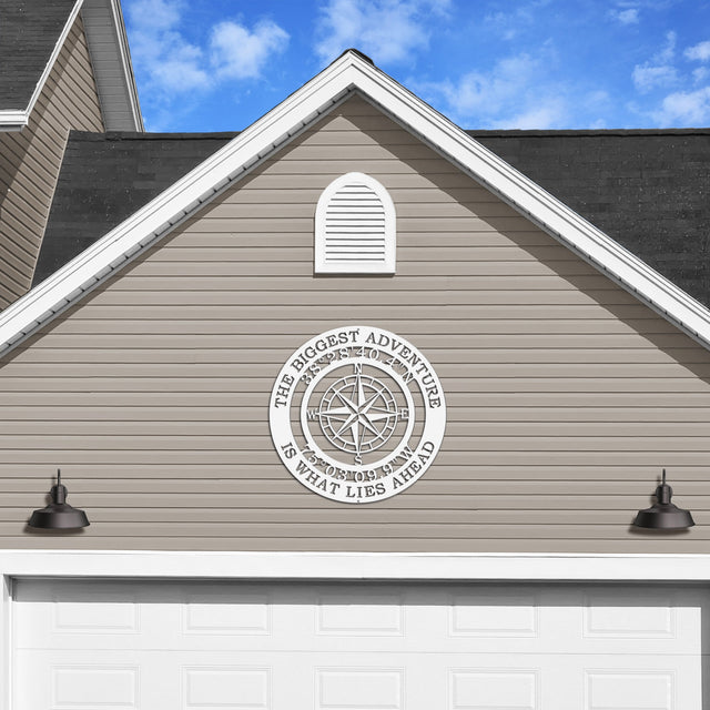 Personalized Adventure Compass Sign – Custom Metal Wall Art with GPS Coordinates Compass Sign House Sensations Art
