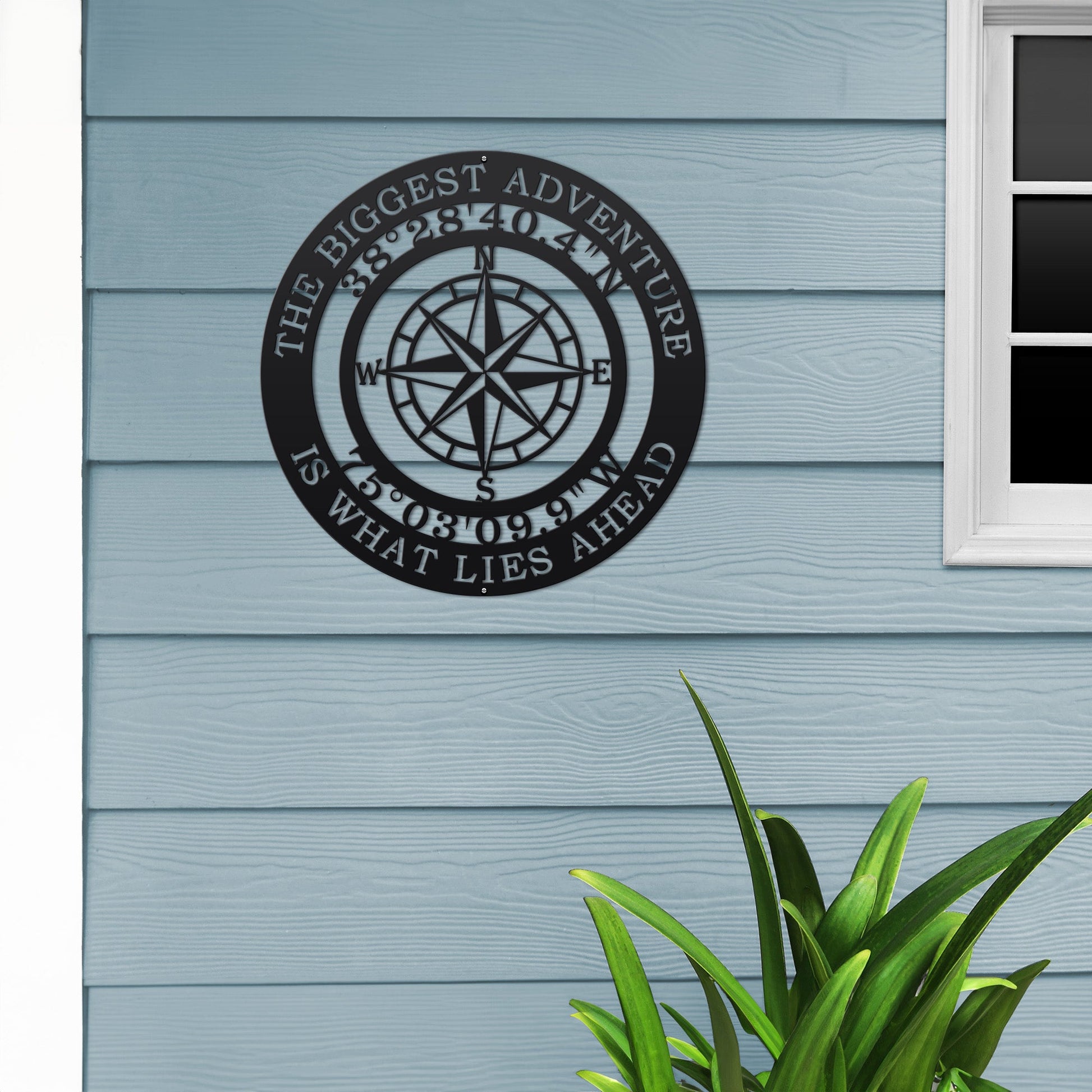 The Biggest Adventure Compass With Personalized GPS Coordinates - Personalized Nautical Wall Art, Family Name & Date - Indoor Outdoor Metal Decor, Housewarming or Wedding Gift for Couples - HouseSensationsArt