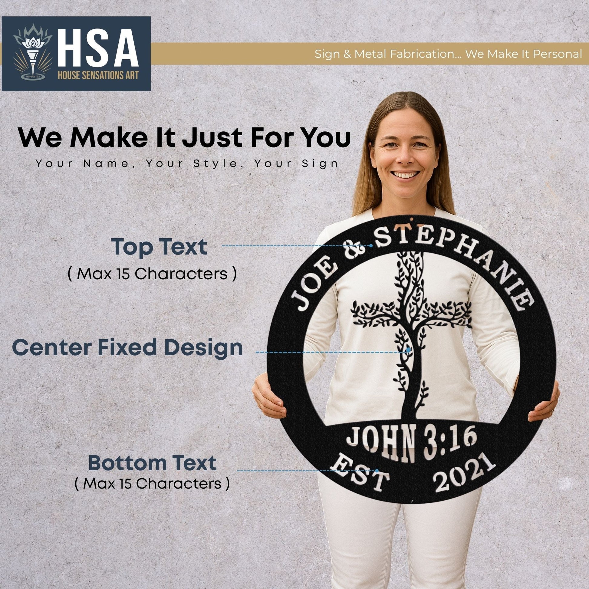 Tree of Life Cross Family Name Signs – Personalized Metal Wall Art - HouseSensationsArt