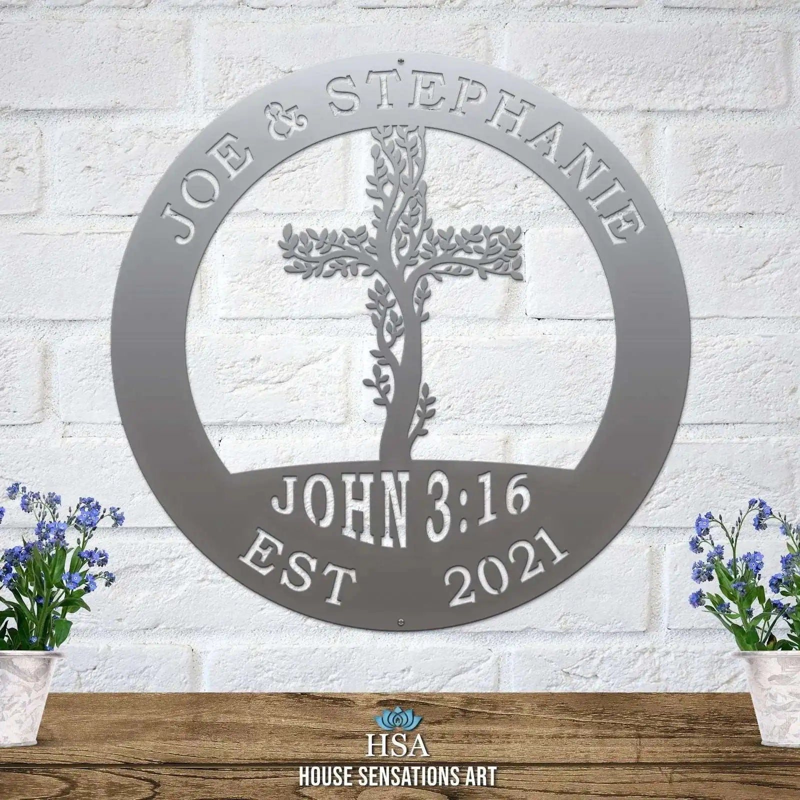 Tree of Life Cross Family Name Signs – Personalized Metal Wall Art - HouseSensationsArt