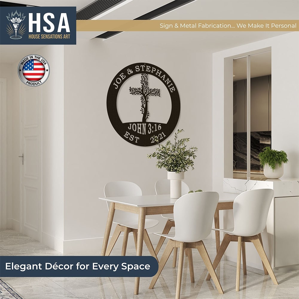 Tree of Life Cross Family Name Signs – Personalized Metal Wall Art - HouseSensationsArt