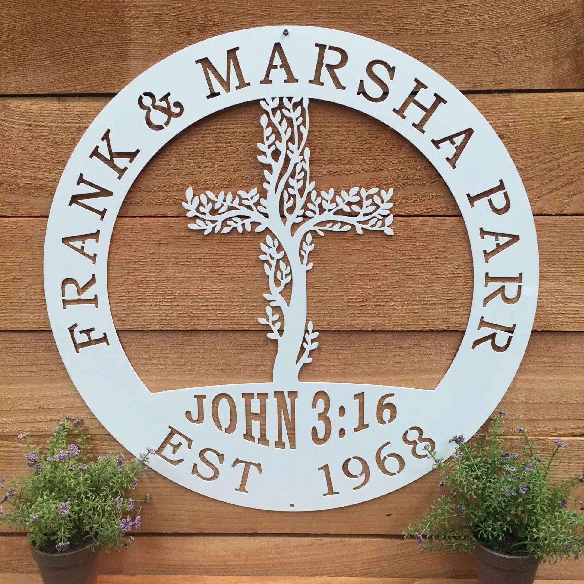 Tree of Life Cross Family Name Signs – Personalized Metal Wall Art - HouseSensationsArt
