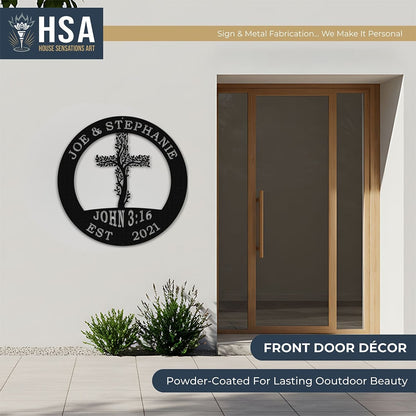 Tree of Life Cross Family Name Signs – Personalized Metal Wall Art - HouseSensationsArt