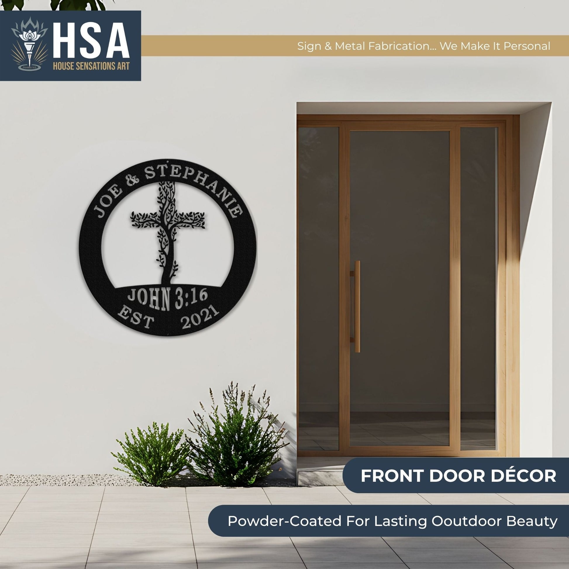 Tree of Life Cross Family Name Signs – Personalized Metal Wall Art - HouseSensationsArt