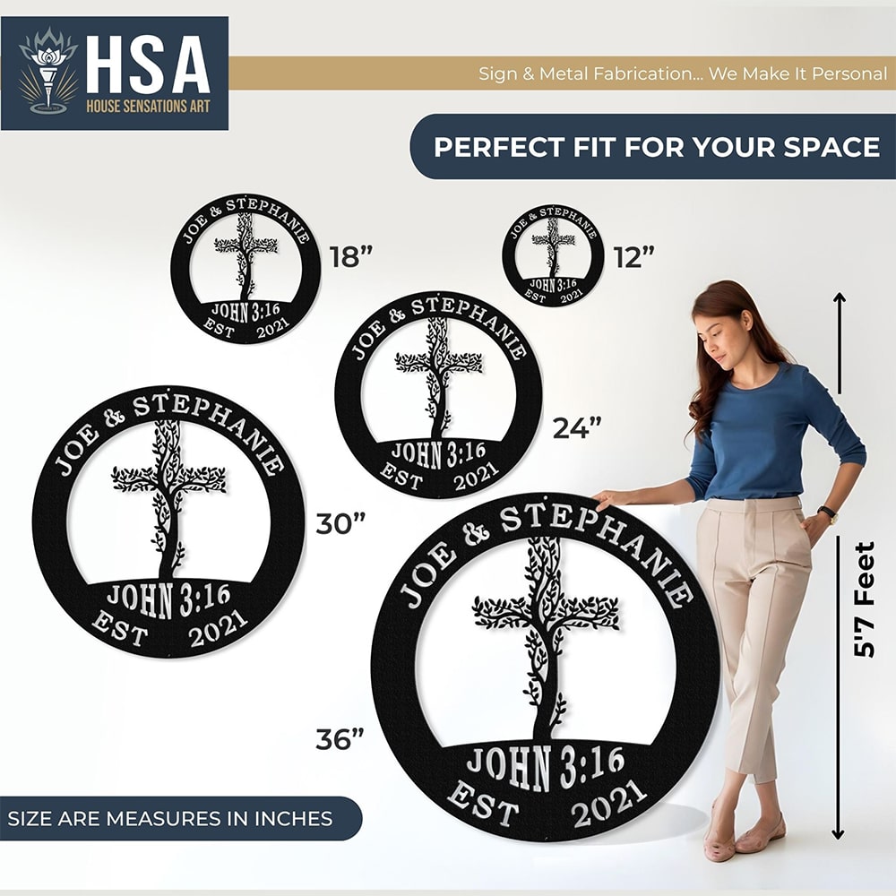 Tree of Life Cross Family Name Signs – Personalized Metal Wall Art - HouseSensationsArt