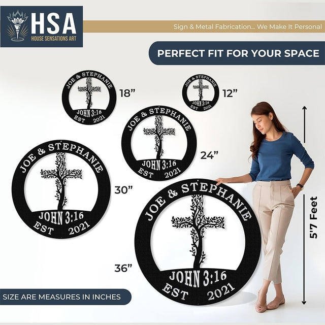 Tree of Life Cross Family Name Signs – Personalized Metal Wall Art - HouseSensationsArt