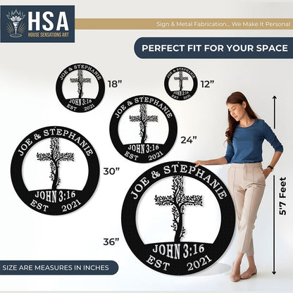 Tree of Life Cross Family Name Signs – Personalized Metal Wall Art - HouseSensationsArt