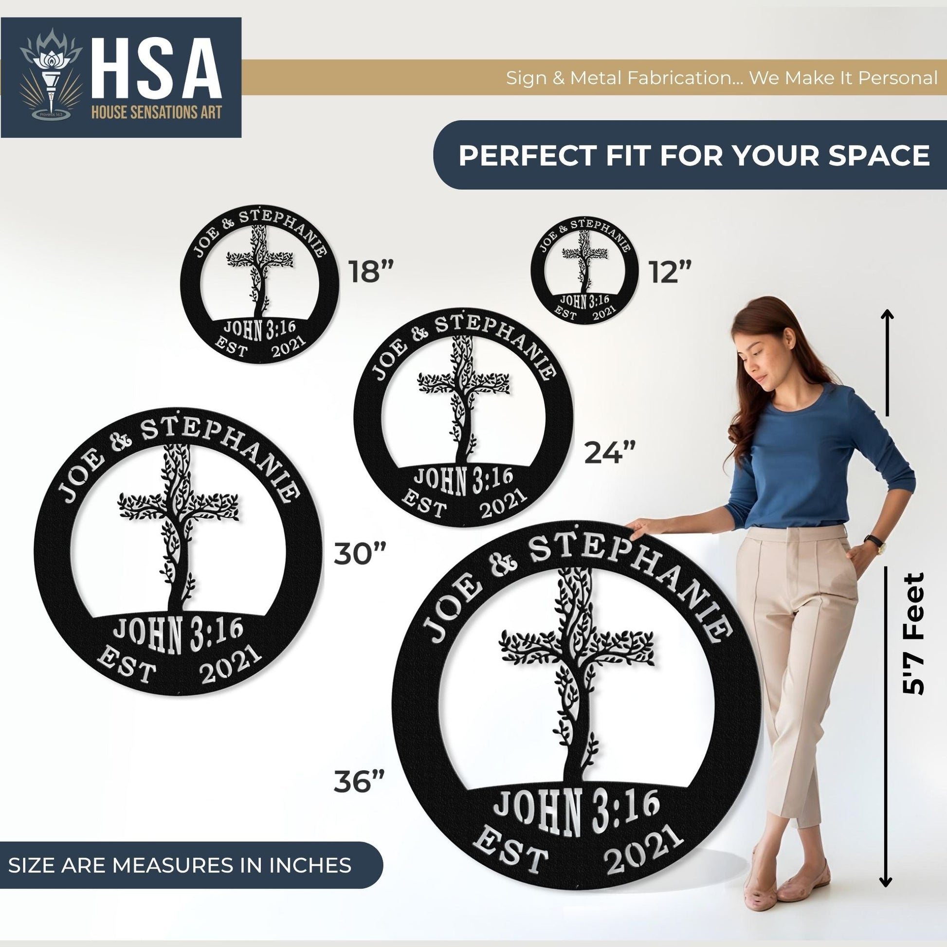 Tree of Life Cross Family Name Signs – Personalized Metal Wall Art - HouseSensationsArt