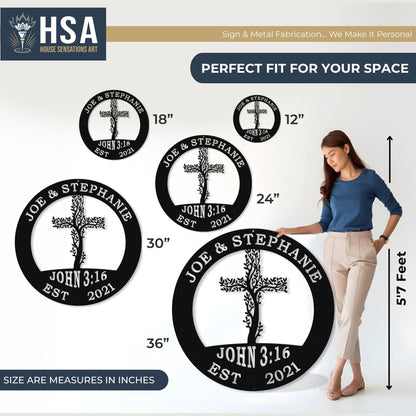 Tree of Life Cross Family Name Signs – Personalized Metal Wall Art - HouseSensationsArt