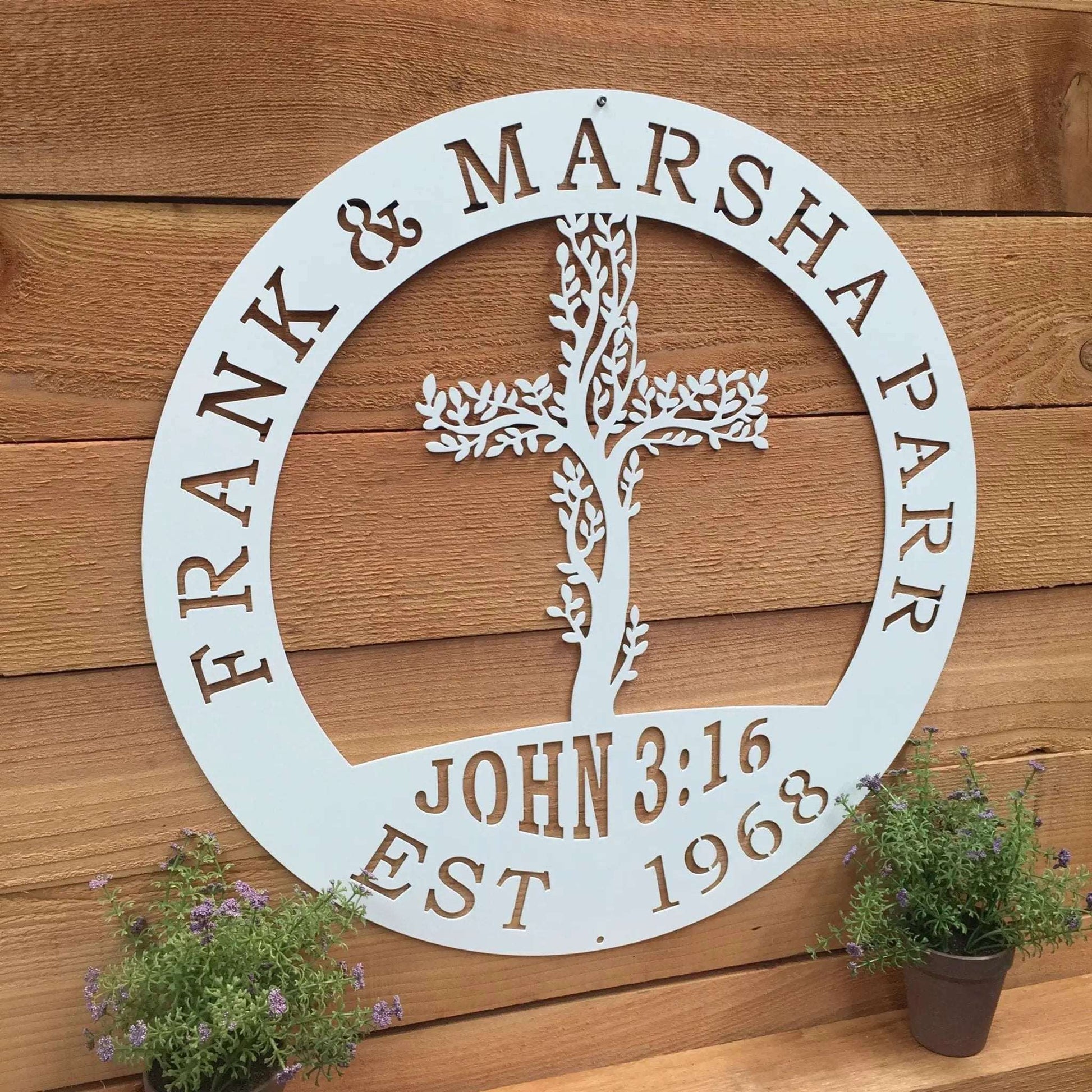 Tree of Life Cross Family Name Signs – Personalized Metal Wall Art - HouseSensationsArt