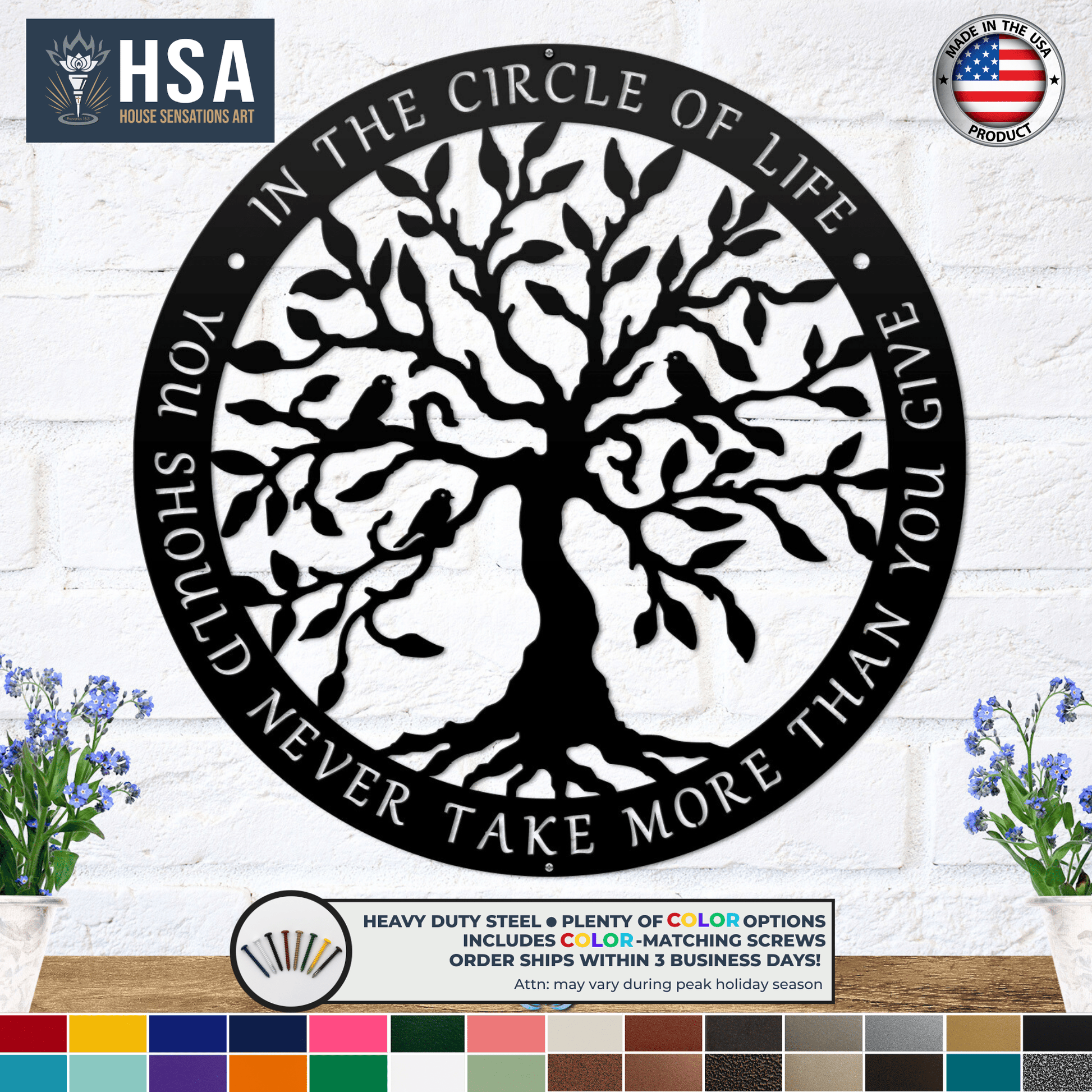 Tree of Life Metal Wall Decor Art, Circle of Life Quote Sign, Custom Metal Wall Tree Decor, Inspirational Wall Hanging - TTS - HouseSensationsArt