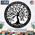 HSA-branded Tree of Life metal wall décor featuring the inspirational quote “In the Circle of Life, you should never take more than you give,” ideal for indoor home décor, custom metal wall art, and inspirational wall hangings.