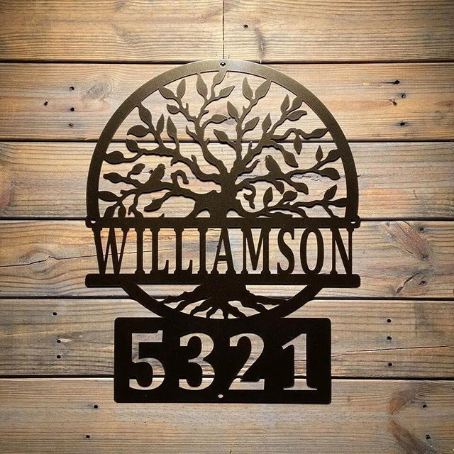 Tree of Life Personalized Front Door Address Sign - Large House Numbers & Family Last Name Custom Metal Sign - Perfect Gift for Newlyweds Address sign HouseSensationsArt