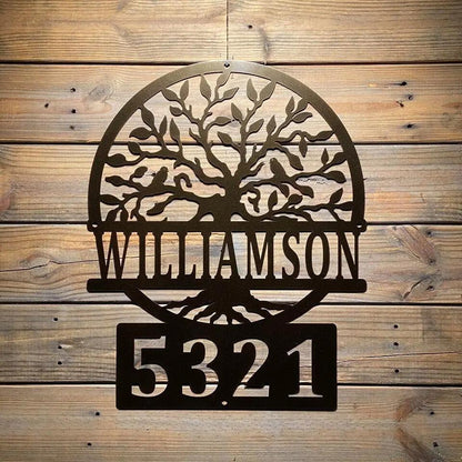 Tree of Life Personalized Front Door Address Sign - Large House Numbers & Family Last Name Custom Metal Sign - Perfect Gift for Newlyweds - HouseSensationsArt