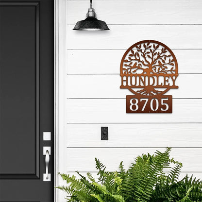 Tree of Life Personalized Front Door Address Sign - Large House Numbers & Family Last Name Custom Metal Sign - Perfect Gift for Newlyweds - HouseSensationsArt