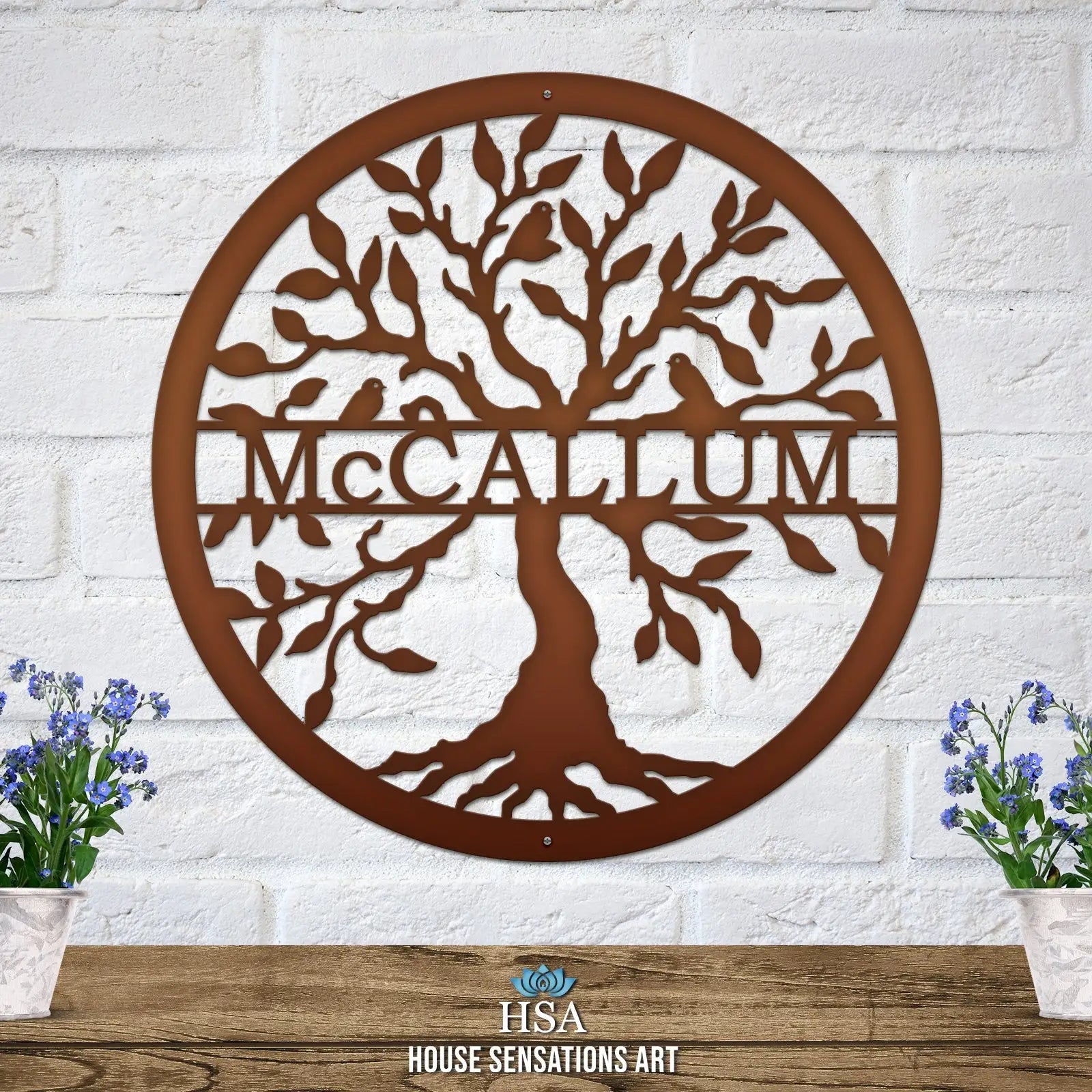 Tree of life personalized wall plaque – metal home decor with last name and roots design, great for family heritage display