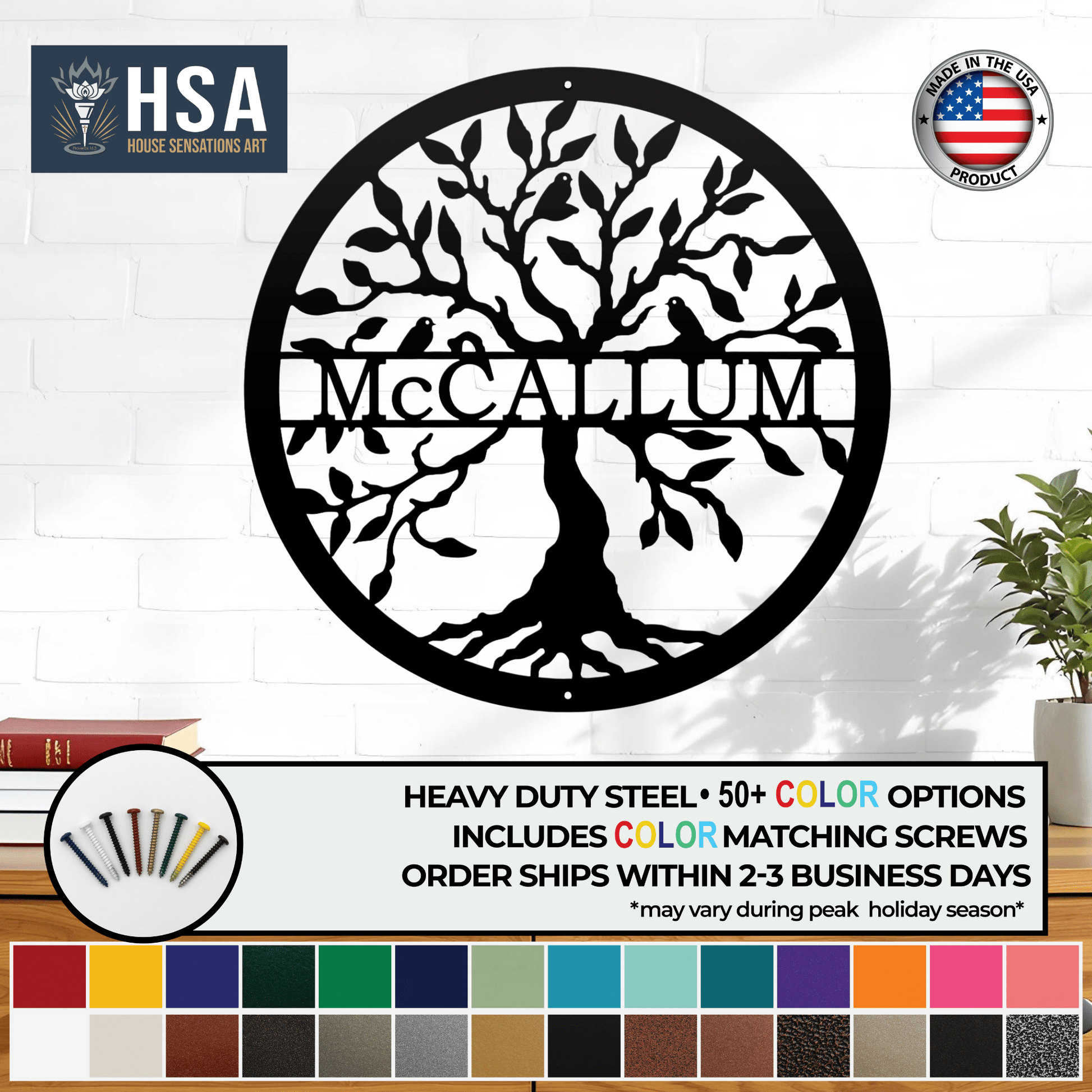 Tree of Life Sign - Personalized Family Name Metal Wall Decor - HouseSensationsArt