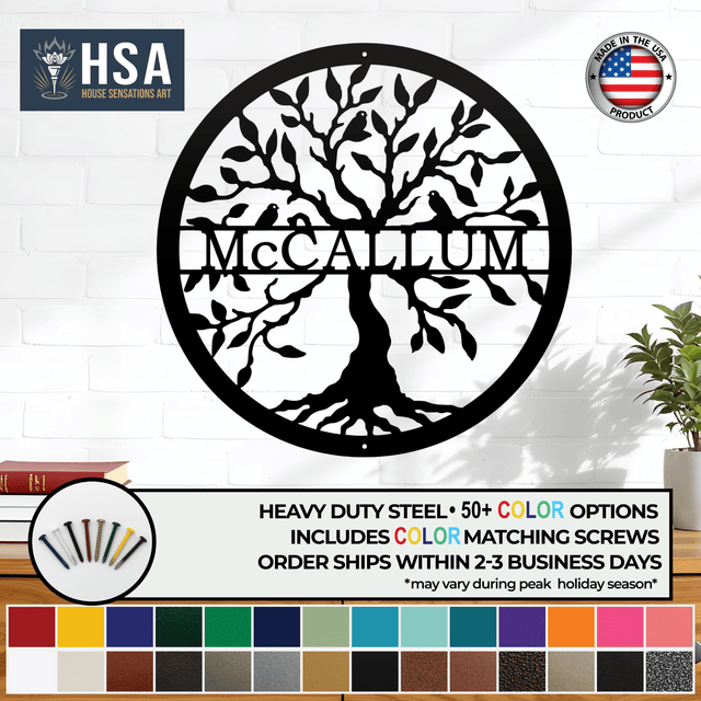 Tree of Life Sign - Personalized Family Name Metal Wall Decor - HouseSensationsArt