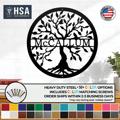 Tree of Life Sign - Personalized Family Name Metal Wall Decor - HouseSensationsArt