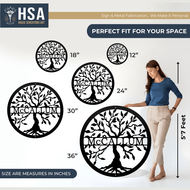 Tree of Life Sign - Personalized Family Name Metal Wall Decor - HouseSensationsArt