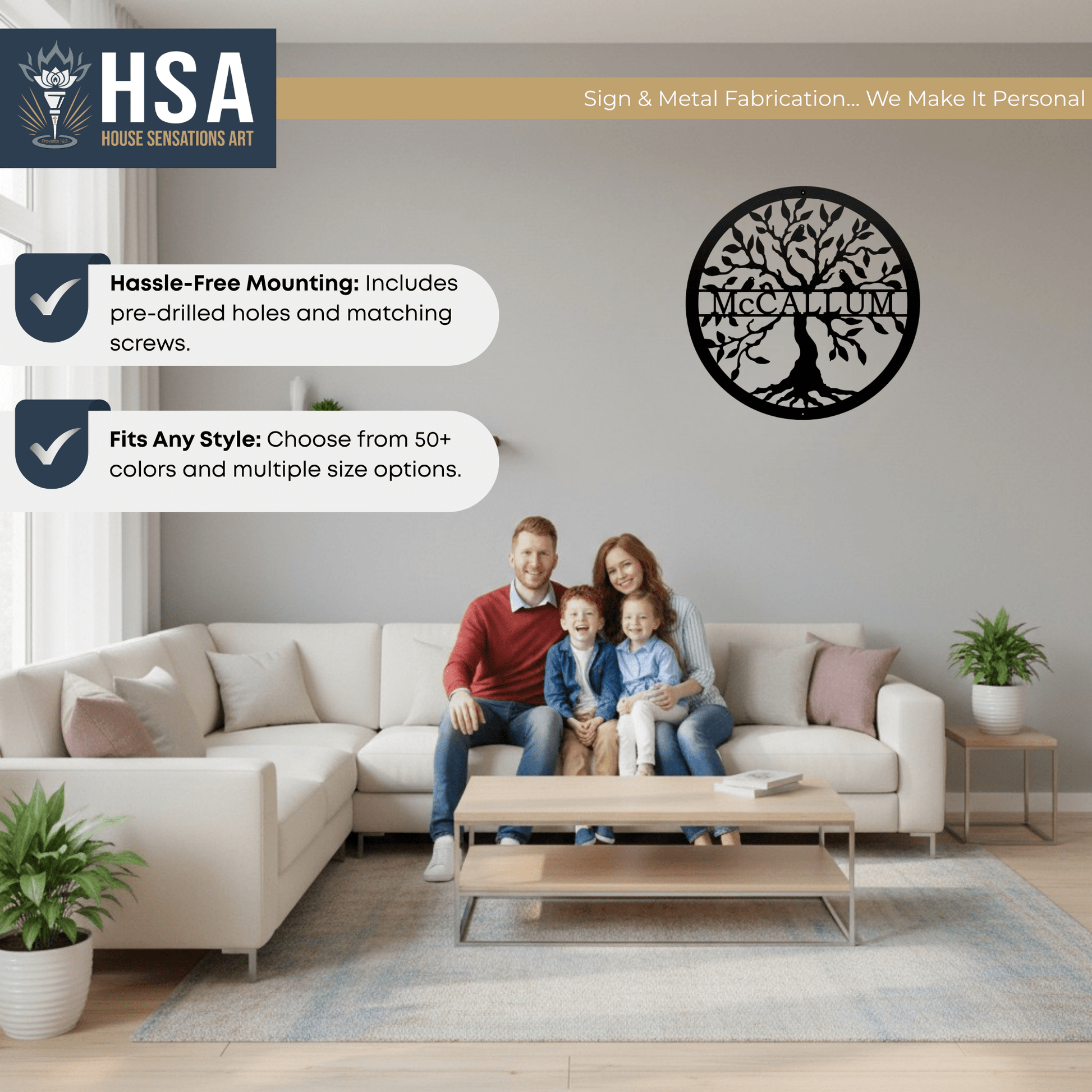 Tree of Life Wall Decor with Family Name Customizable Outdoor Metal Wall Decor Art, Personalized Family Sign - TTS - HouseSensationsArt