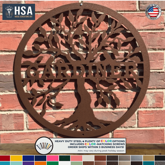 Tree of Life Wall Decor with Family Name Customizable Outdoor Metal Wall Decor Art, Personalized Family Sign - TTS - HouseSensationsArt