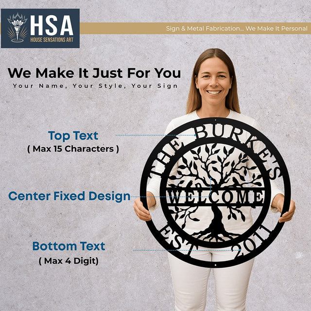 Tree of Life with Family Name, Established Date & Welcome Message - HouseSensationsArt