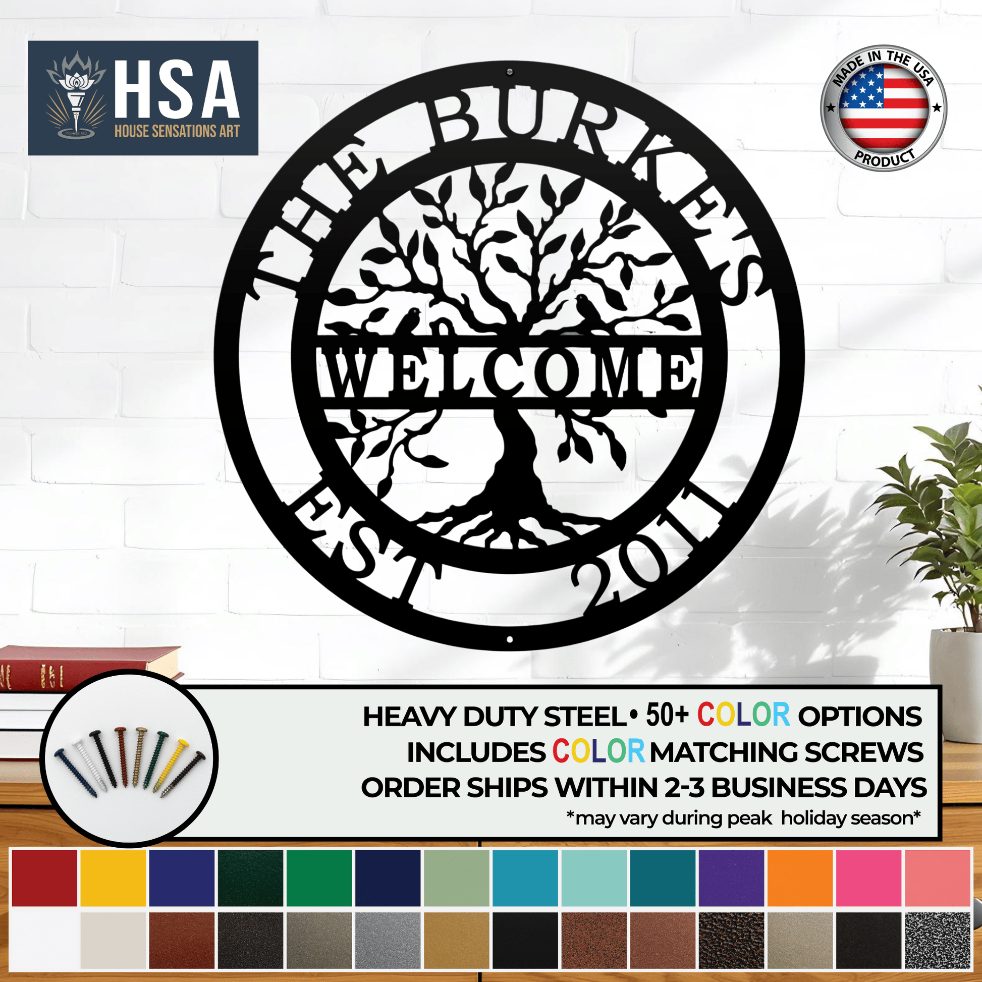 Tree of Life with Family Name, Established Date & Welcome Message - HouseSensationsArt